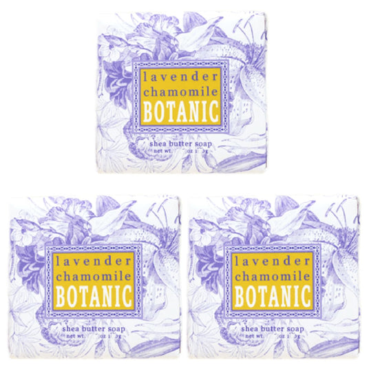 Greenwich Bay Botanic Lavender Chamomile soap 3-pack, moisturizing, inviting fragrance for daily bathing.