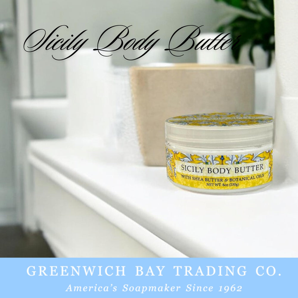 Greenwich Bay Destination Body Butter showcases shea butter and essential oils for soft skin.