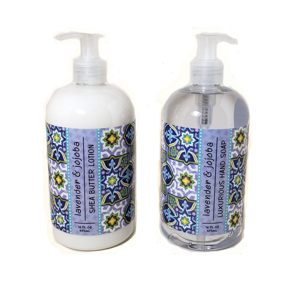 Greenwich Bay Lavender and Jojoba hand soap in a pump bottle with a calming garden scent.