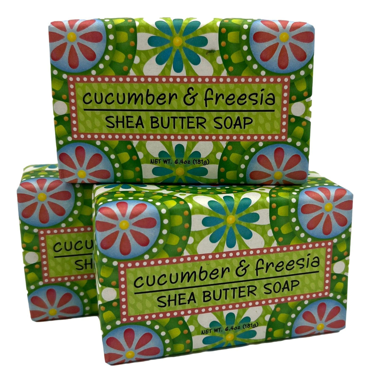 Greenwich Bay Garden Shea Cucumber bar with oatmeal exfoliation for a refreshing cleanse.