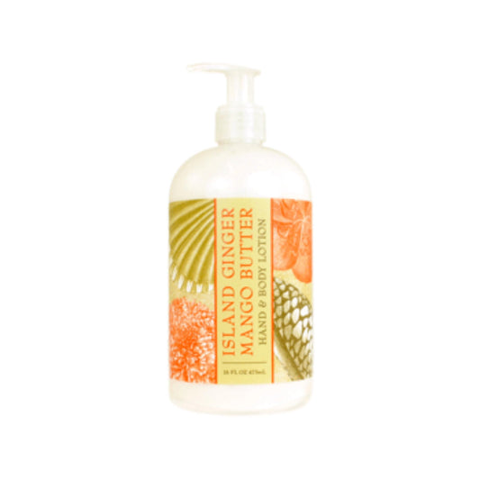 Greenwich Bay Island Ginger Mango lotion bottle for daily hydration and soft skin