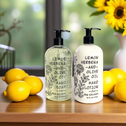 Greenwich Bay Lemon Verbena hand lotion provides hydrating care after washing with uplifting scent.