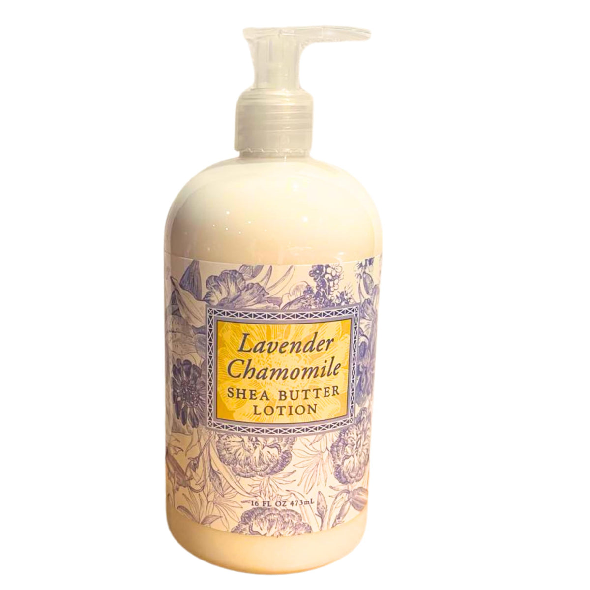 Greenwich Bay Lavender Chamomile Lotion pump bottle for daily hydration and soothing aroma.