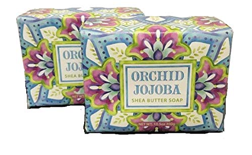 Greenwich Bay Orchid Jojoba soap bar close-up showing creamy lather and heathy shea butter.