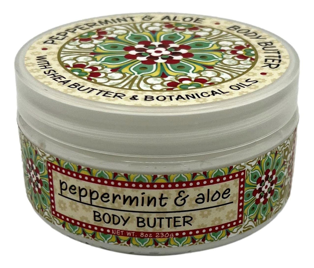 Greenwich Bay Peppermint & Aloe Body Butter 8oz jar offers rich moisture for daily use