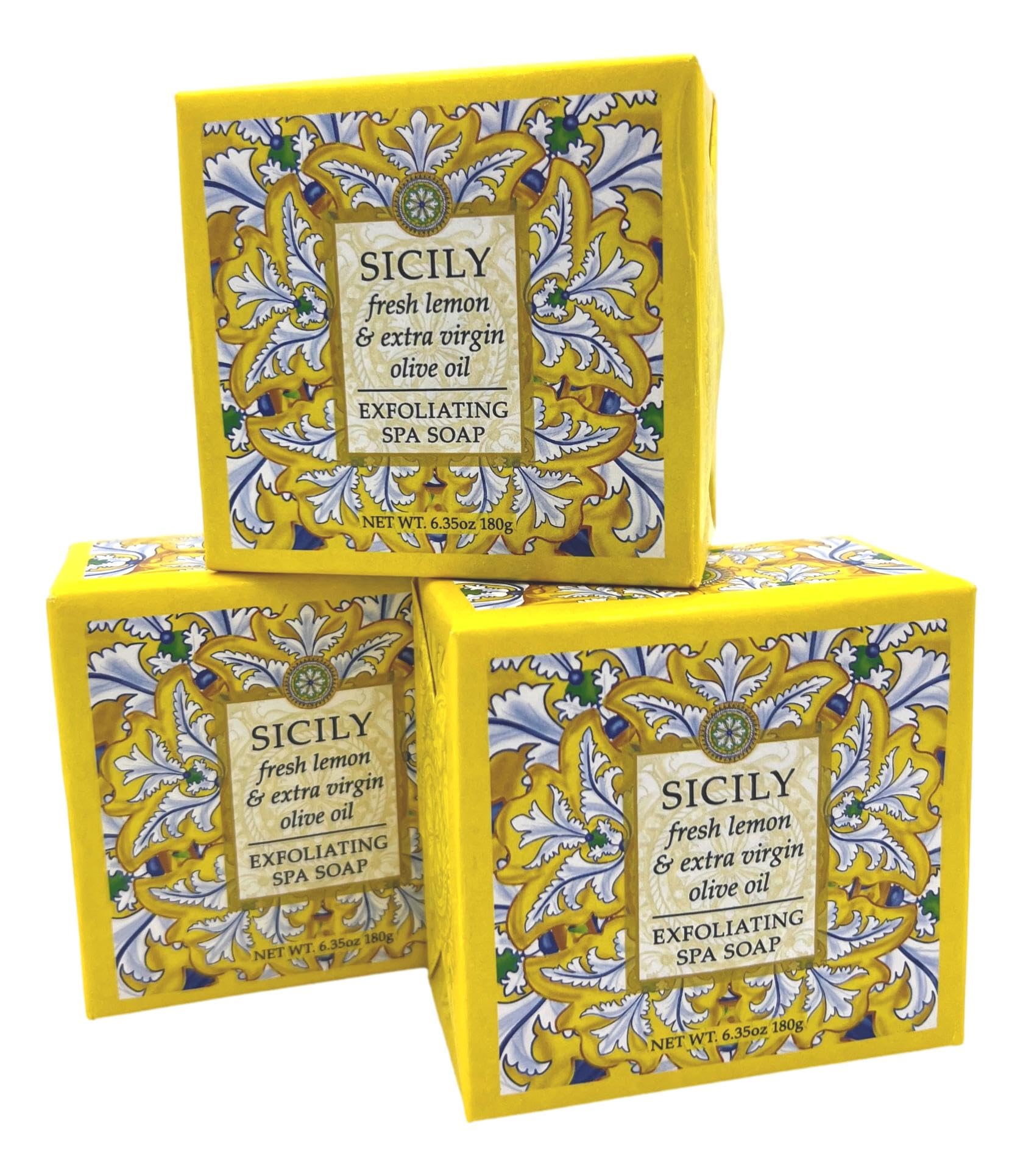 Greenwich Bay Sicily exfoliating spa soap square bar with lemon zest for a refreshing cleanse