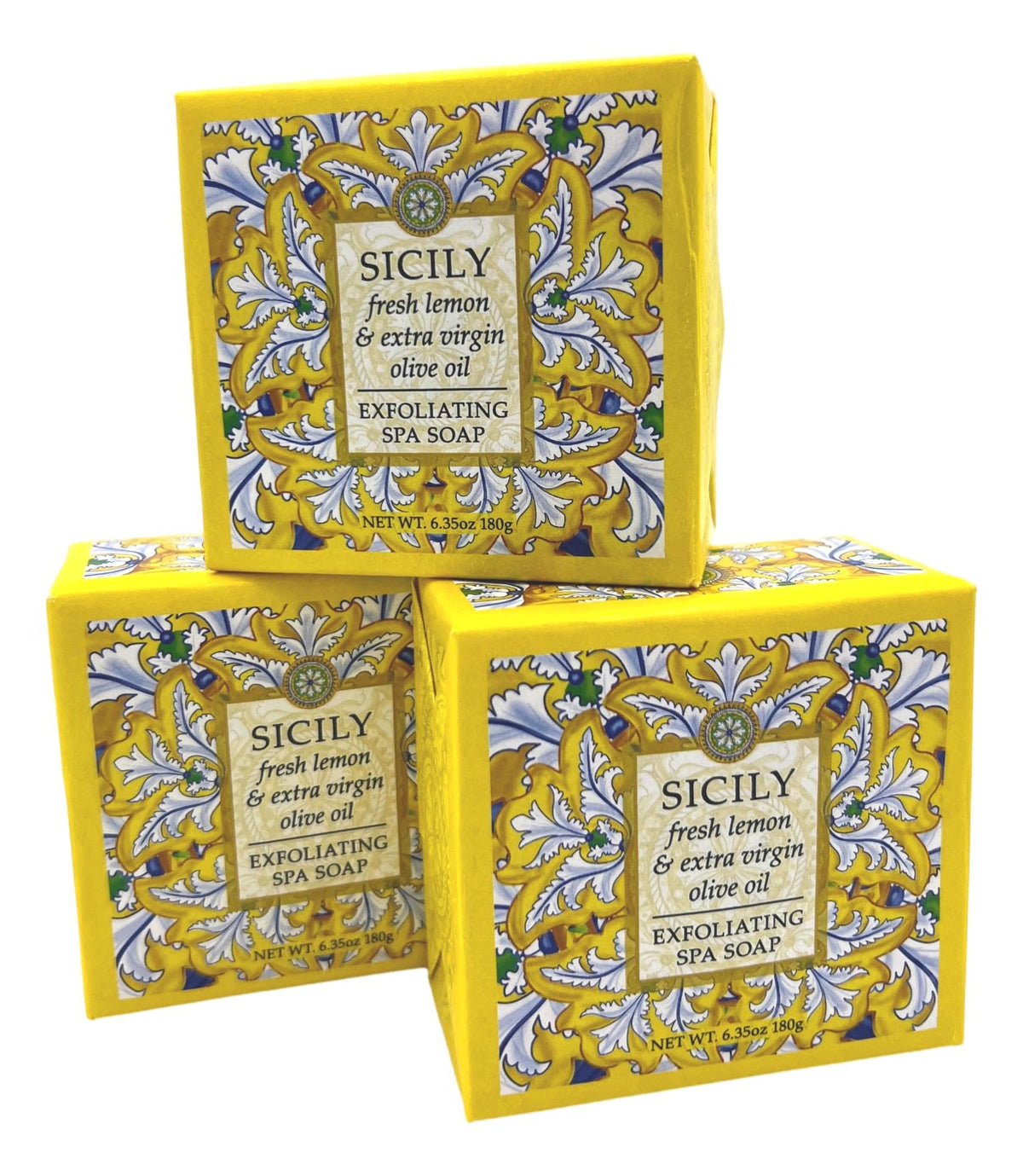 Greenwich Bay Sicily exfoliating spa soap square bar with lemon zest for a refreshing cleanse