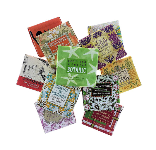 Greenwich Bay Soap Sampler front pack with twelve scents for gifting.