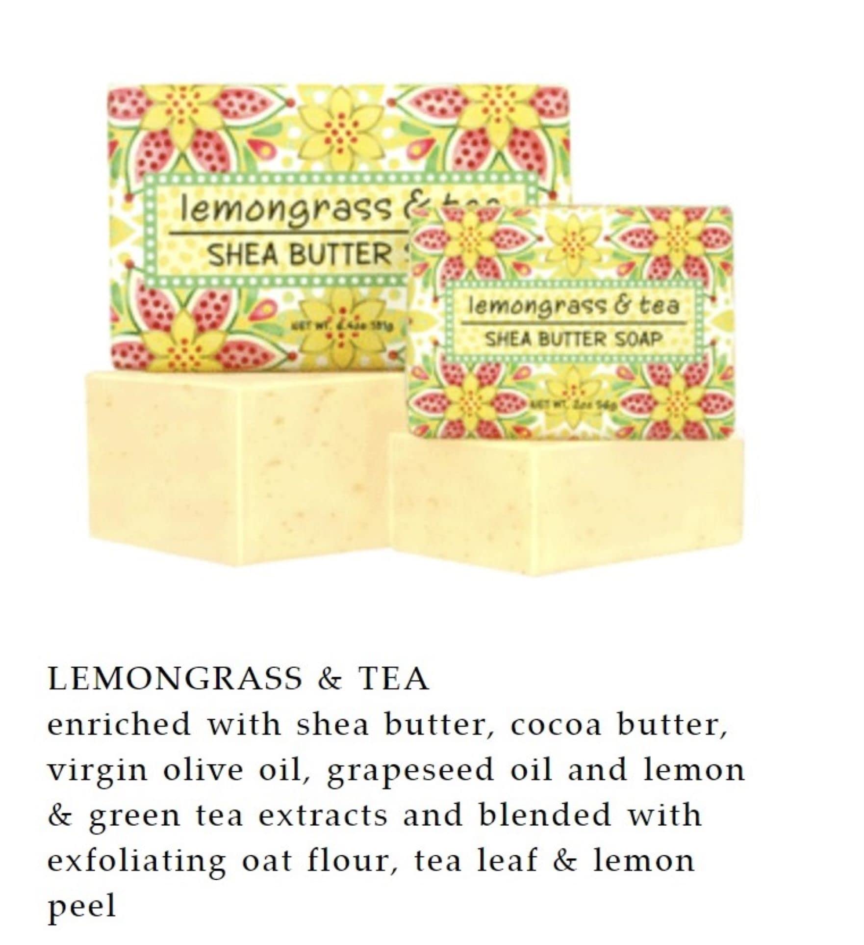 Greenwich Bay Trading Co Lemongrass & Tea soap with oat flour for gentle exfoliation.