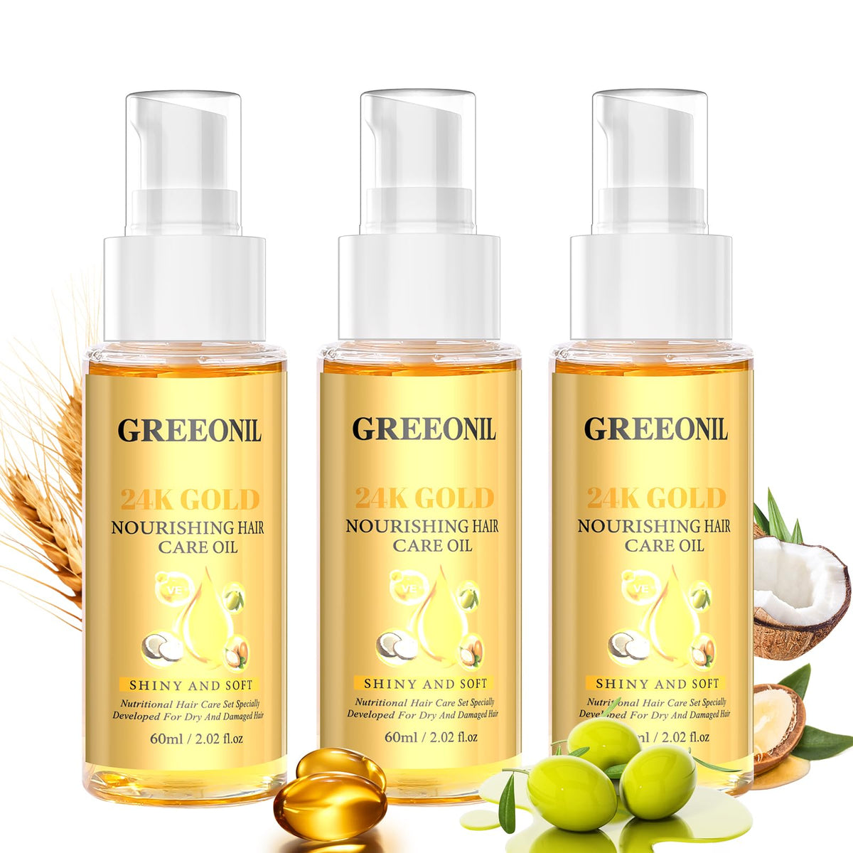 GREEONIL Olive Oil Serum bottle pour showing easy frizz control