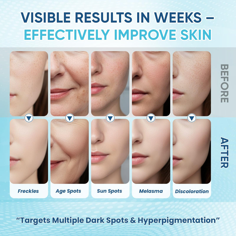 Greoay dark spot serum face close-up showing lightweight texture that absorbs quickly.