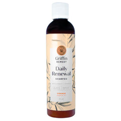 Griffin Remedy Daily Shampoo bottle pour showcasing natural oils for balanced scalp and soft hair