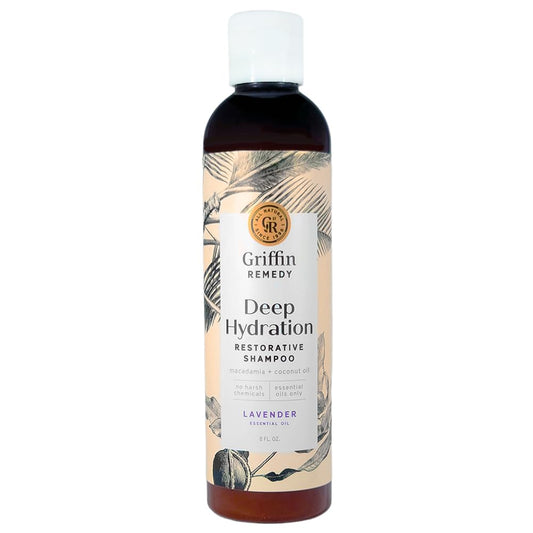 Griffin Remedy Restorative Shampoo bottle showing sulfate-free nourishment for dry hair