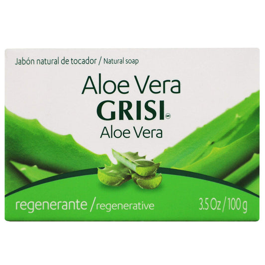 Grisi Aloe Vera Soap pack front showing six bars for moisturized, smooth skin.