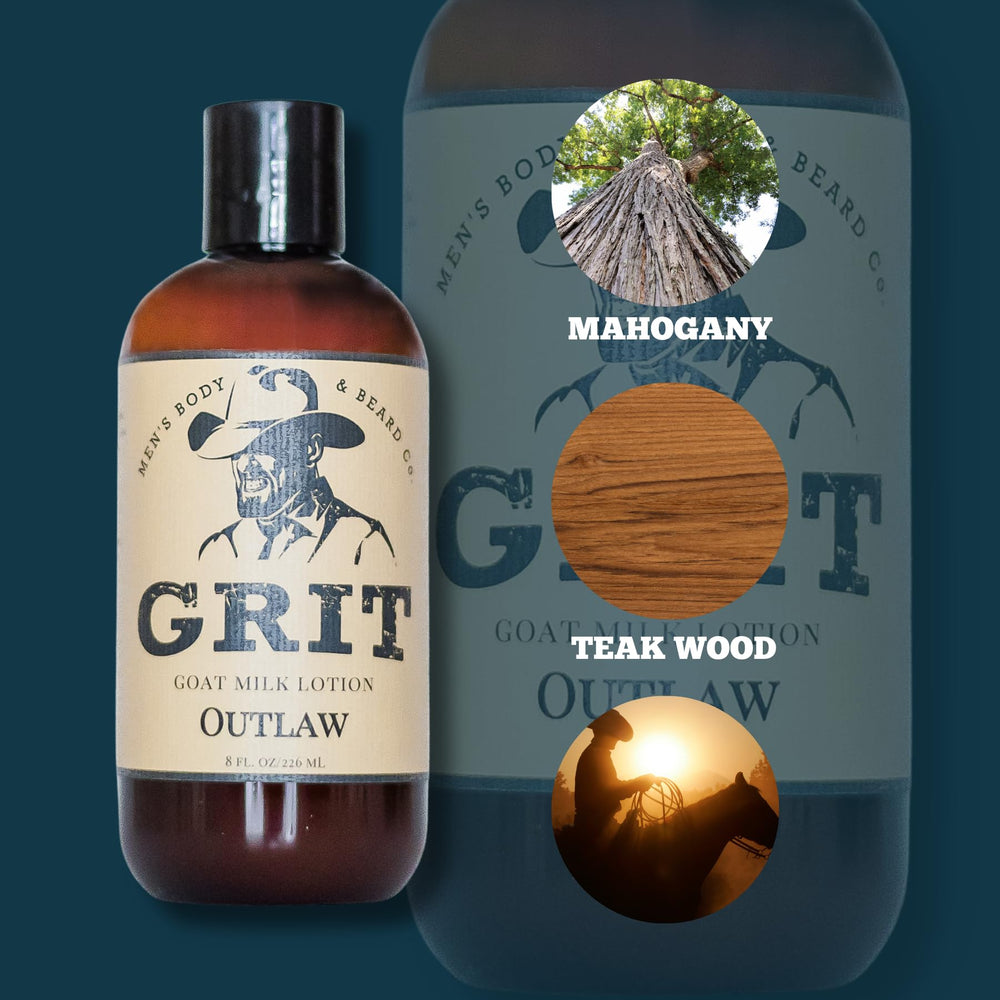 Close-up of GRIT Goat Milk Lotion Outlaw being applied for soothing moisture.