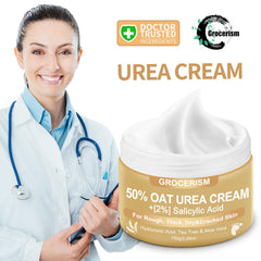 Grocerism Urea Cream featuring tea tree and aloe supports barrier resilience.