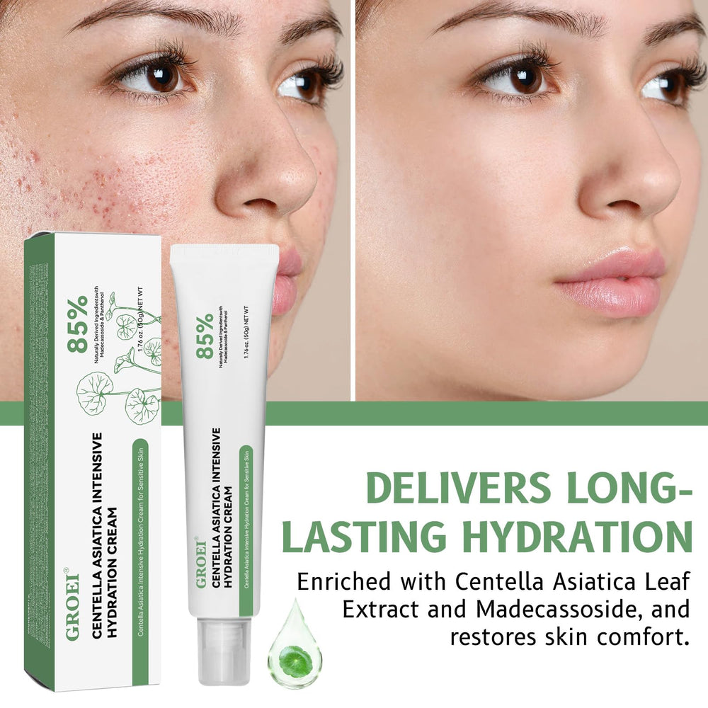 GROEI Centella Asiatica packaging indicates dermatologist-tested safety.