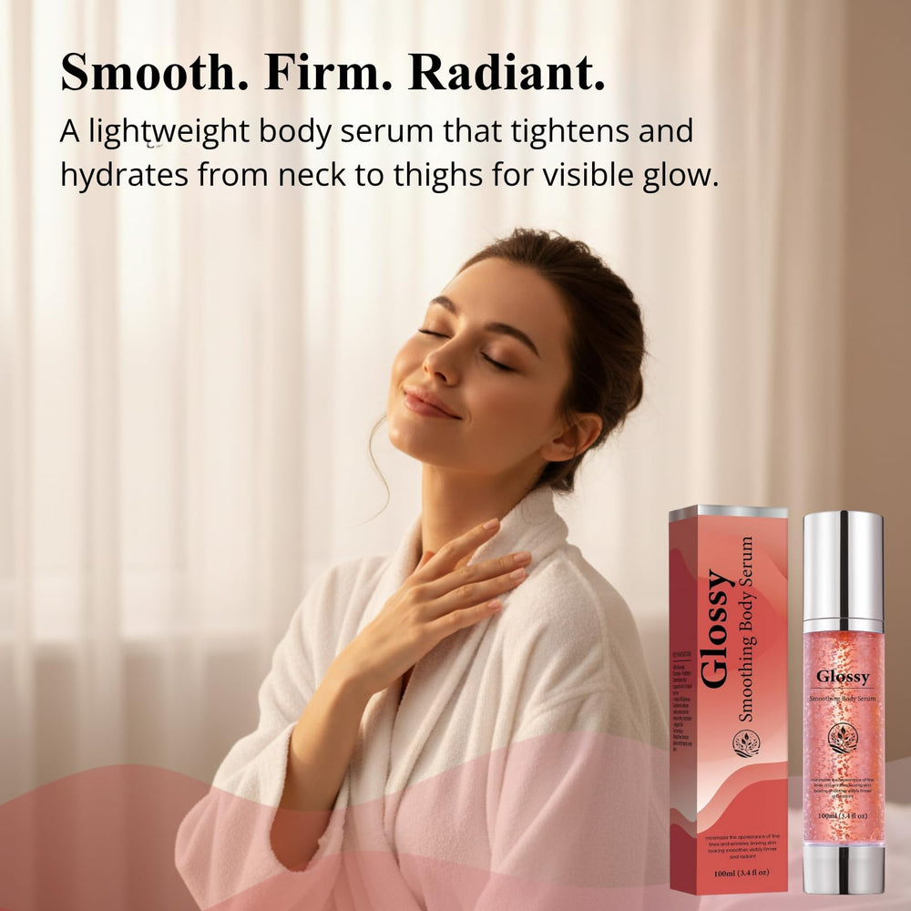 GROEI Glossy serum on the neck area to support elasticity.