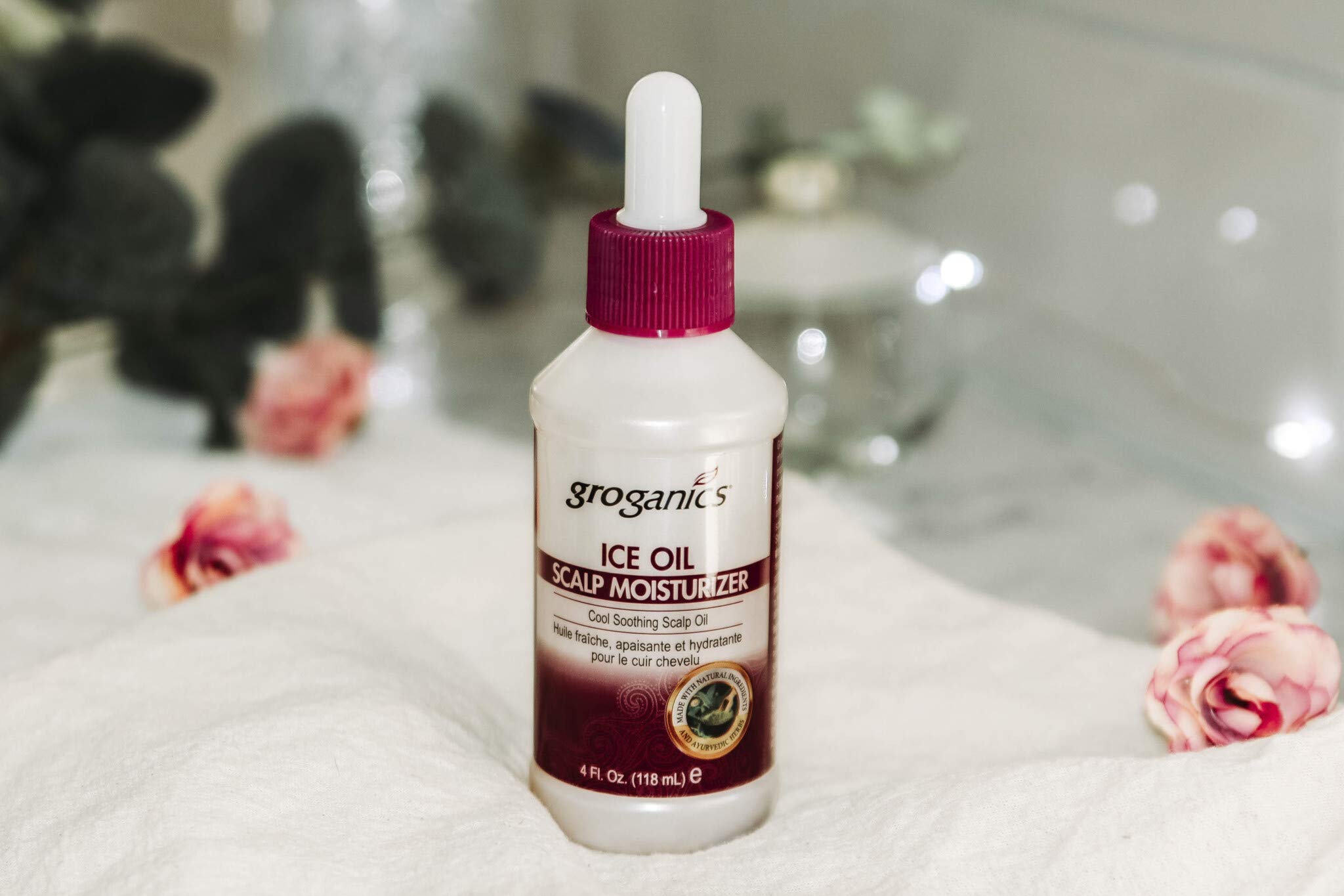 Groganics Refreshing Daily Scalp Tonic pour demonstrates easy dosing for daily use