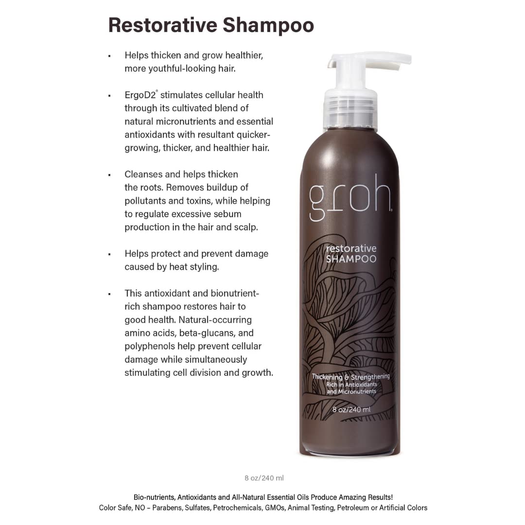GROH Restorative Shampoo foam-lather close-up for gentle cleansing.