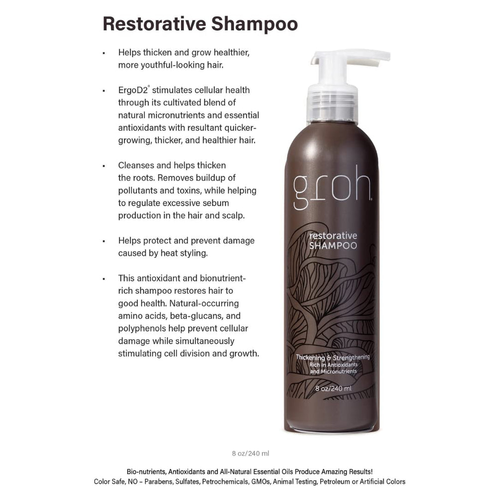 GROH Restorative Shampoo foam-lather close-up for gentle cleansing.