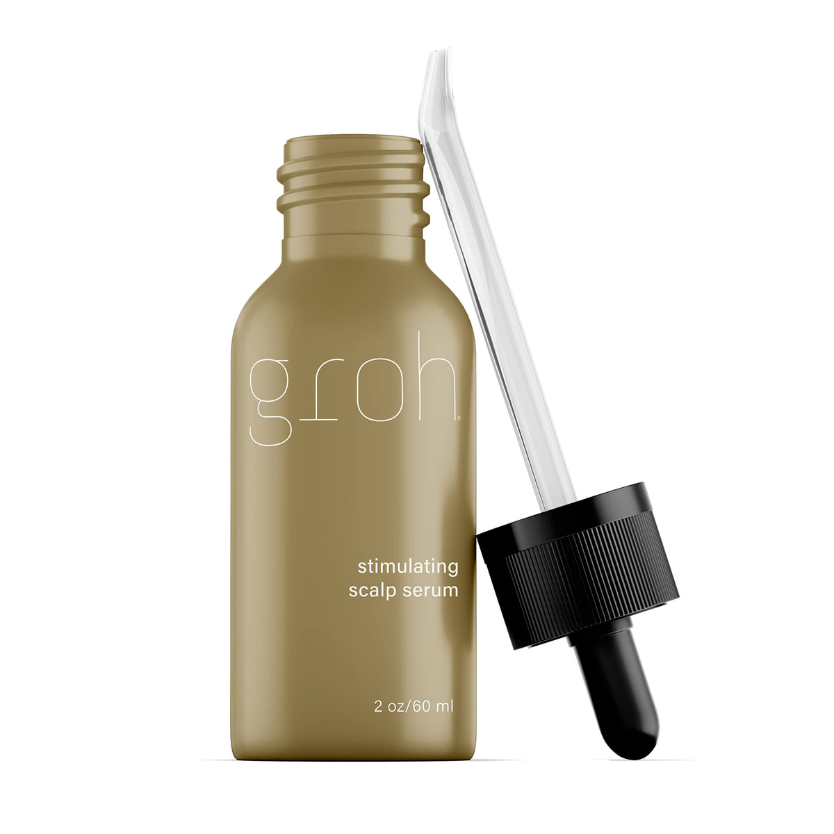 Groh Stimulating Scalp Serum bottle pour shows easy daily application for scalp care