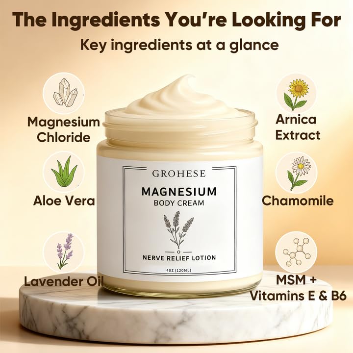GROHESE Arnica and MSM label emphasizes skin nourishing ingredients in the cream