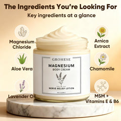 GROHESE Arnica and MSM label emphasizes skin nourishing ingredients in the cream