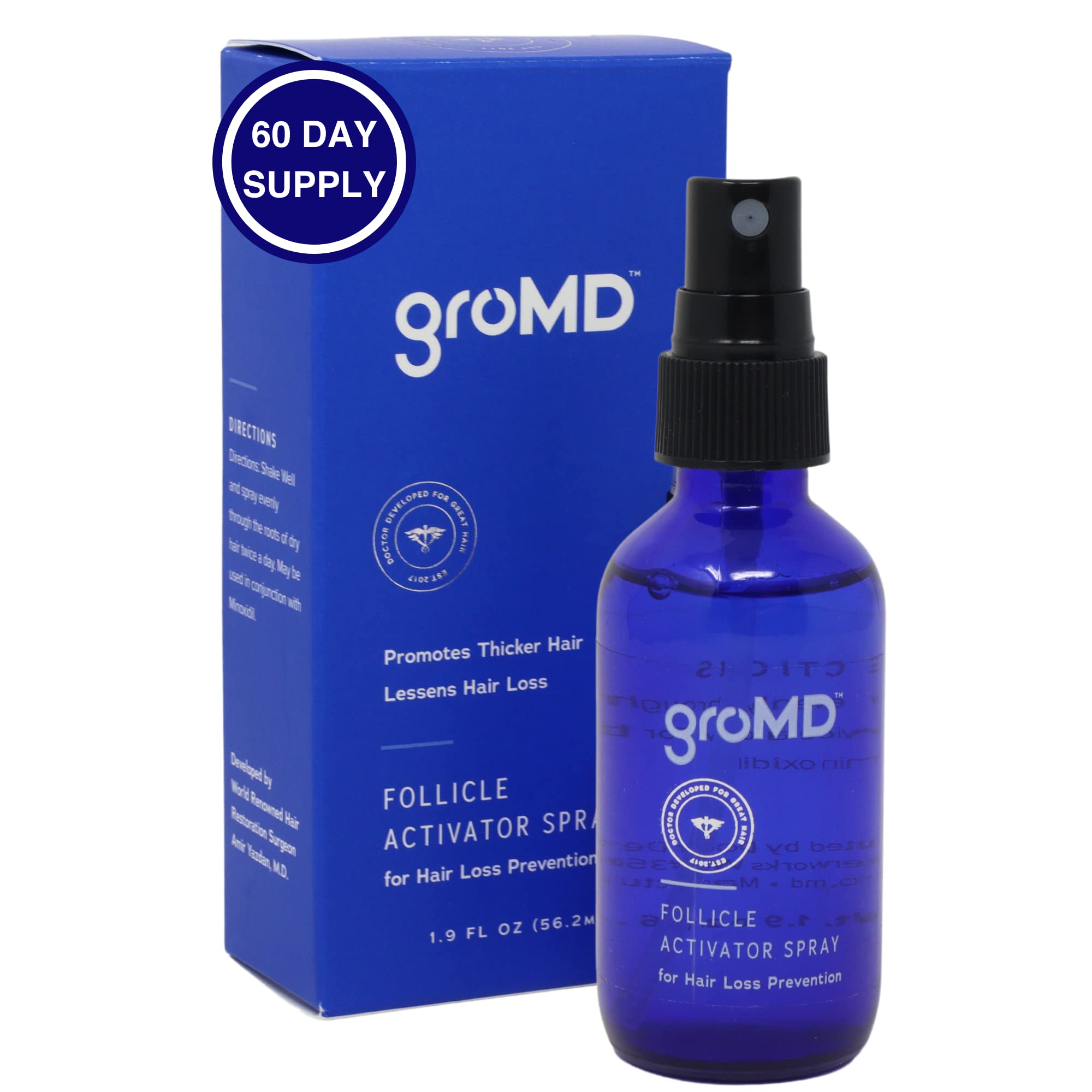 GroMD Hair Loss Serum spray bottle for easy daily follicle care.