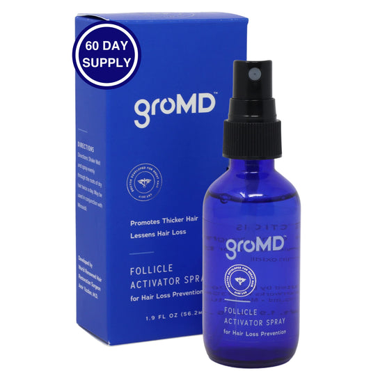 GroMD Hair Loss Serum spray bottle for easy daily follicle care.