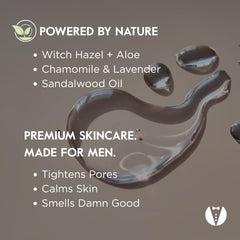 GROOM After Shave Toner ingredients label highlights aloe, chamomile, and vitamins for soothing care