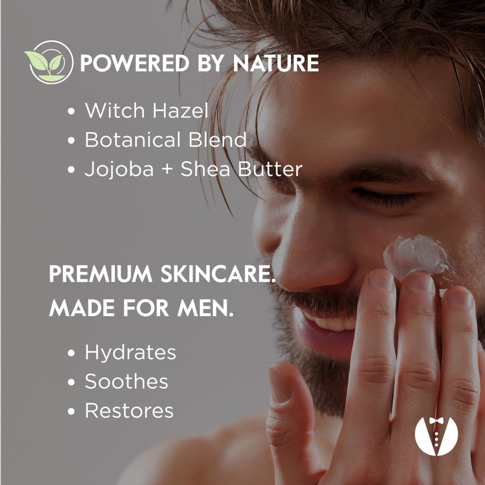 Groom Skincare ingredients panel featuring aloe, green tea, and MSM