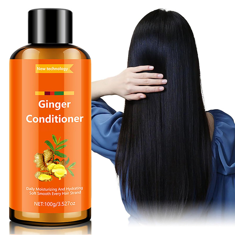 Grospe ginger conditioner bottle closeup illustrating keratin moisture for smoother hair.
