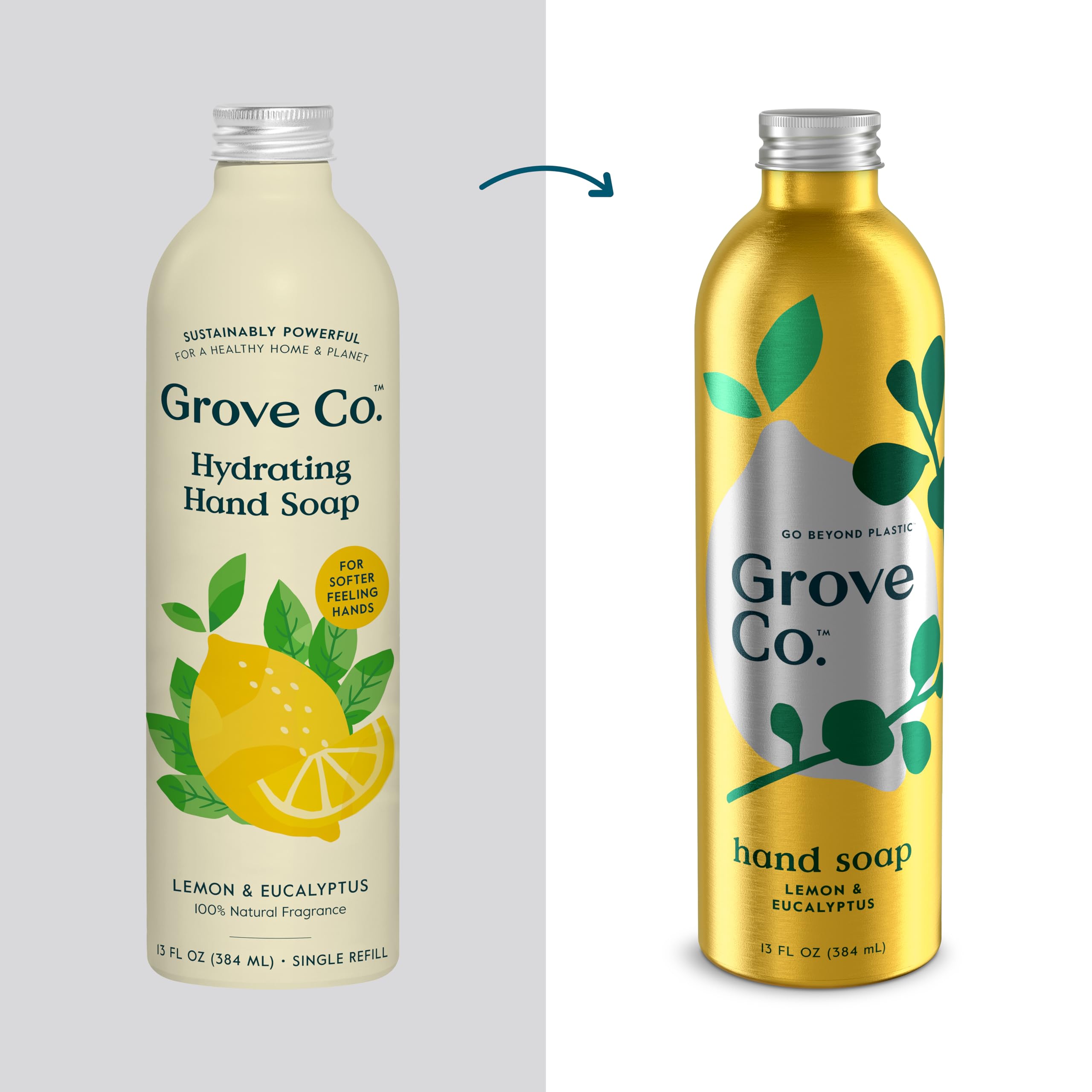 Grove Co reusable hand soap dispenser paired with refill.