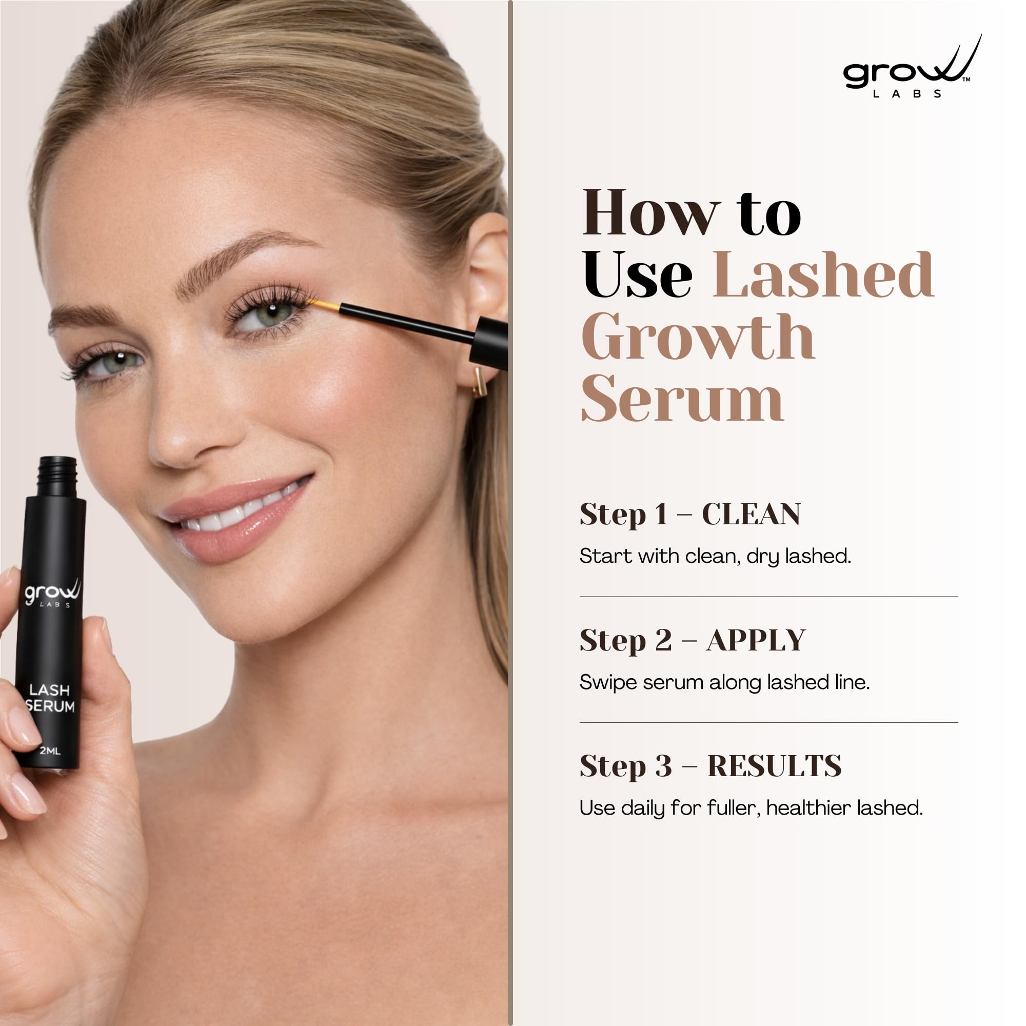 Grow Labs vegan, hormone-free serum supports defined, flexible lashes
