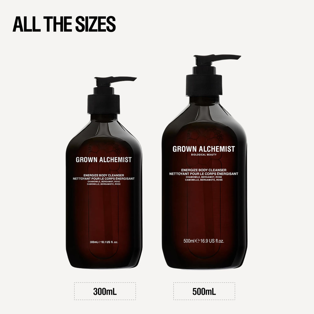 Packaging of Grown Alchemist Energize Body Cleanser highlighting sustainable design.