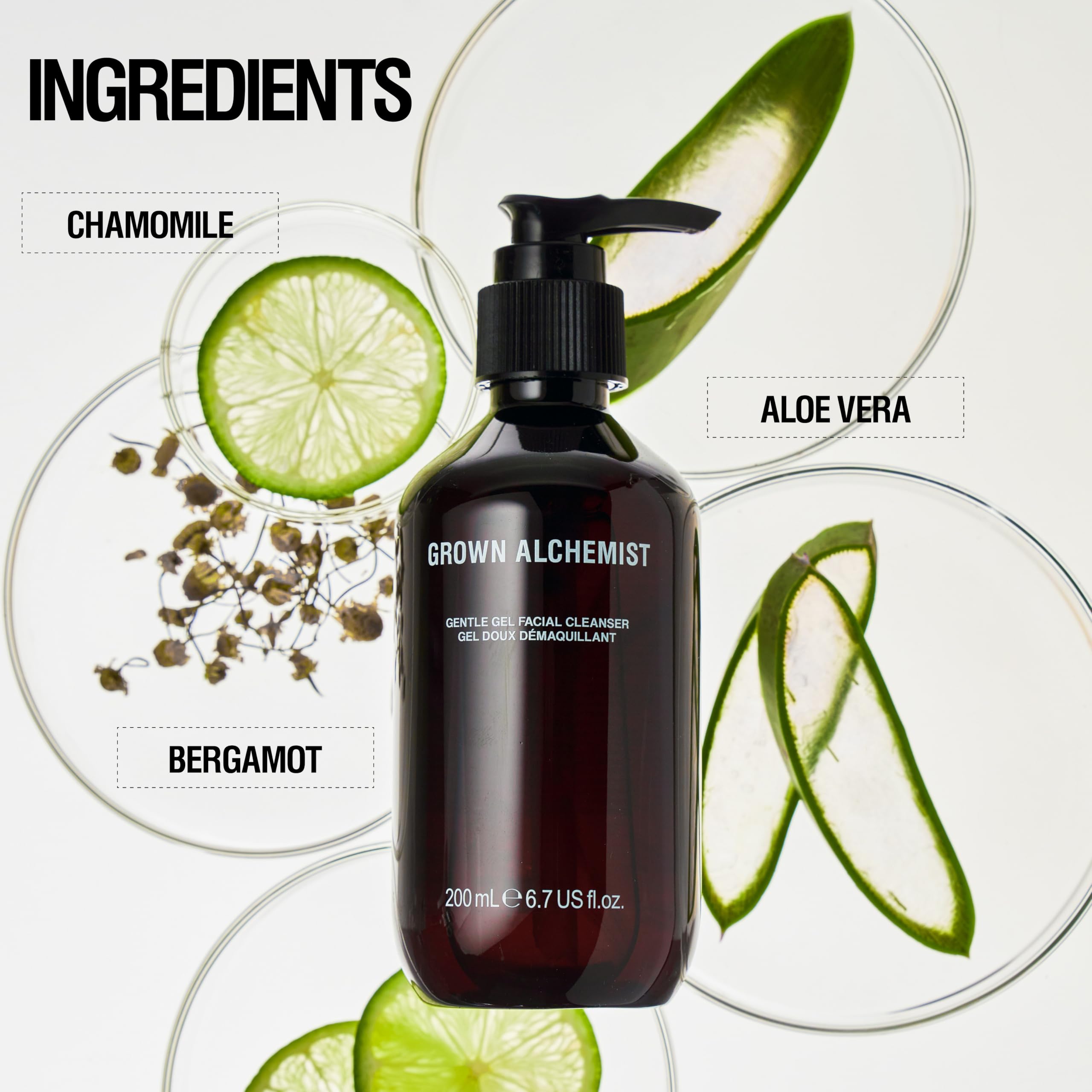 Grown Alchemist Gentle Gel Cleanser foam demonstrates soothing, non-irritating cleansing.