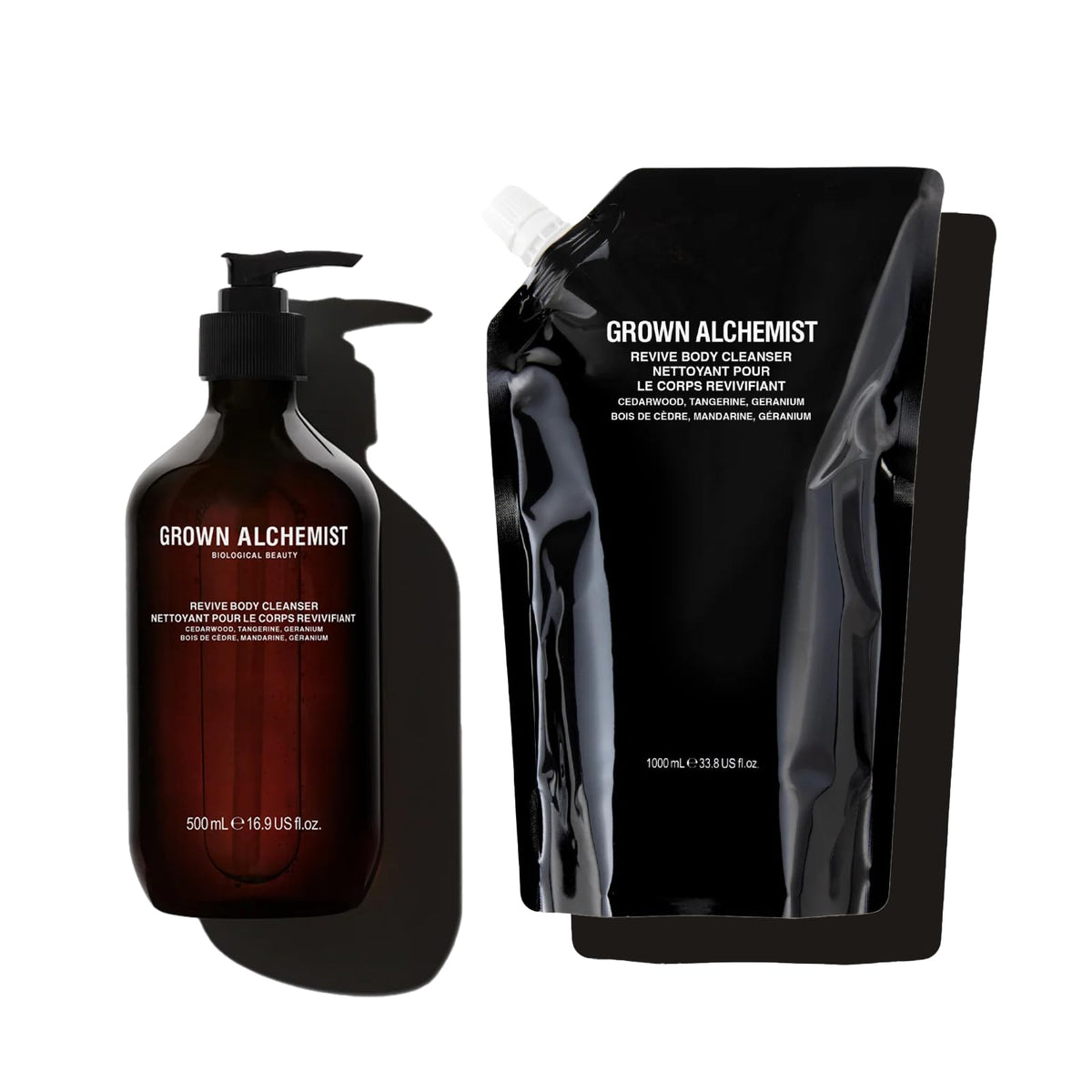Grown Alchemist Revive Body Cleanser bottle showing the 500 mL size for daily cleansing