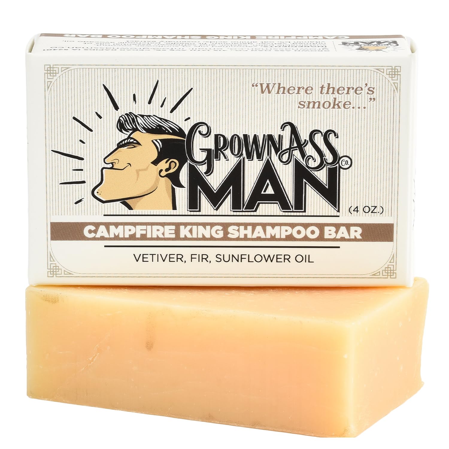 Grown Ass Man Co Campfire King shampoo bar ready for all hair types with rich lather.