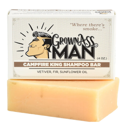 Grown Ass Man Co Campfire King shampoo bar ready for all hair types with rich lather.