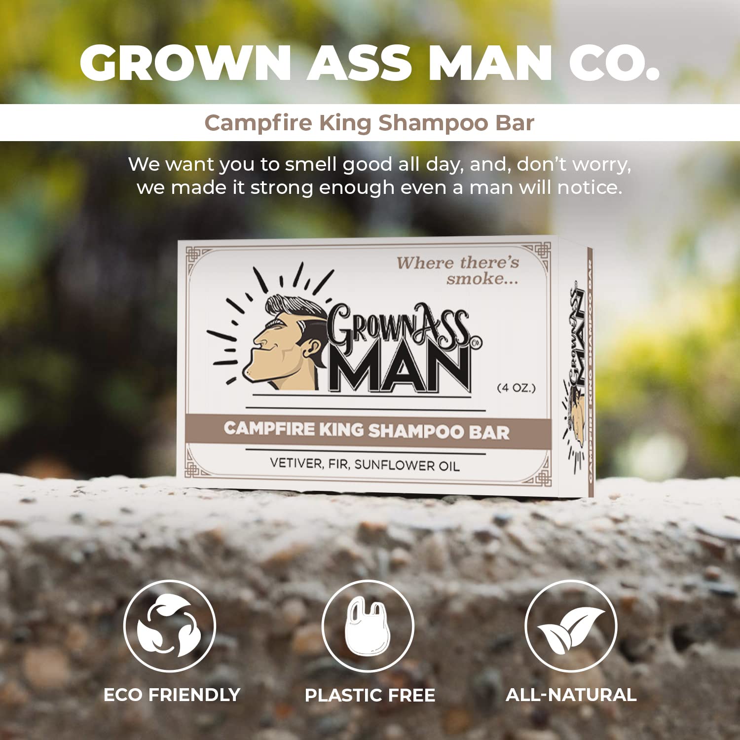 Grown Ass Man Co Campfire King contains sunflower oil for moisturized shine.
