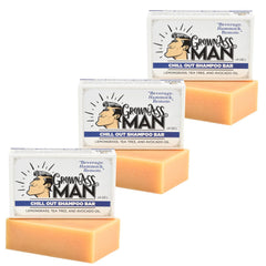 Grown Ass Man Co. Chill Out 3-pack bar front view, plastic-free grooming.