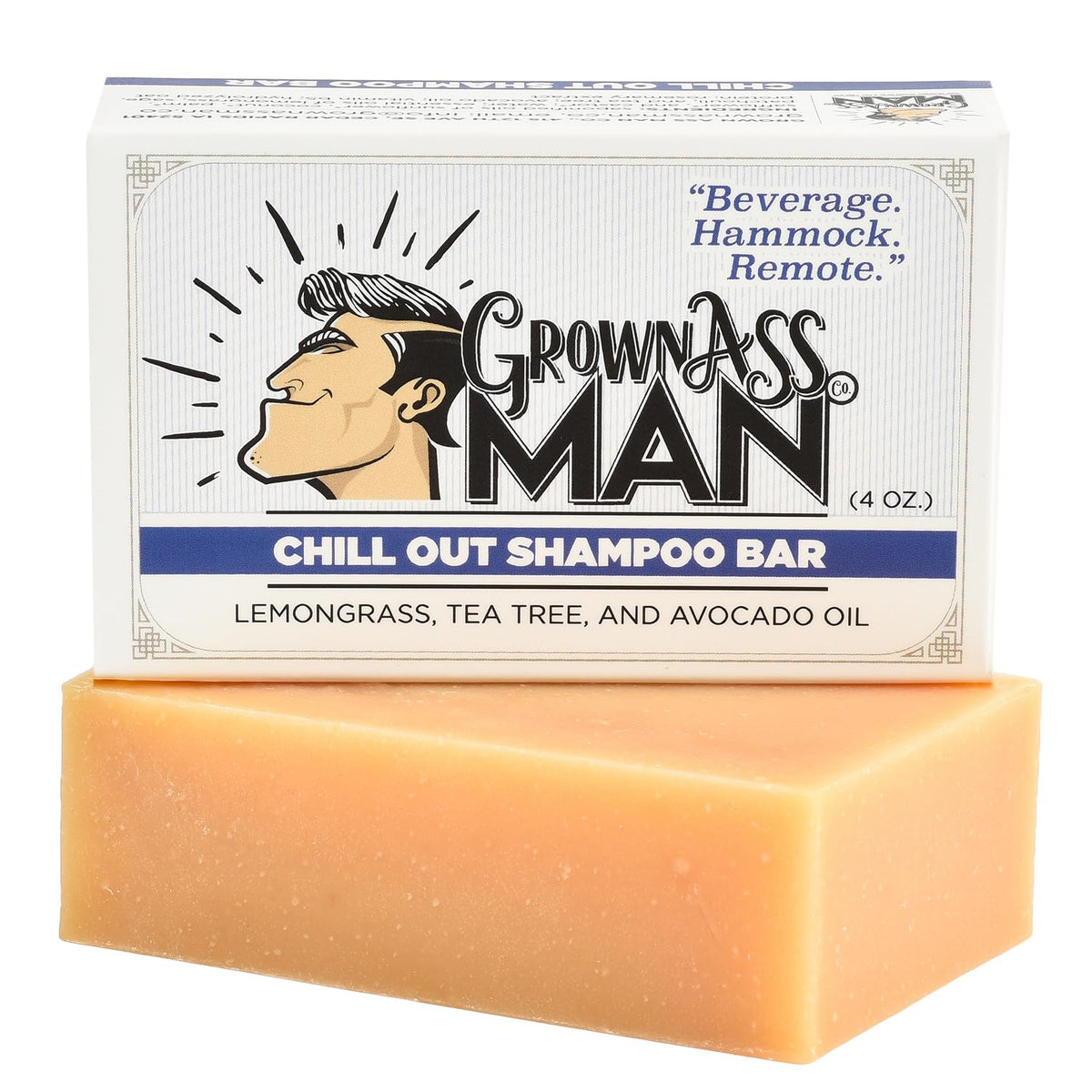 Grown Ass Man Co. Chill Out solid shampoo bar creates rich lather for daily hair cleansing.