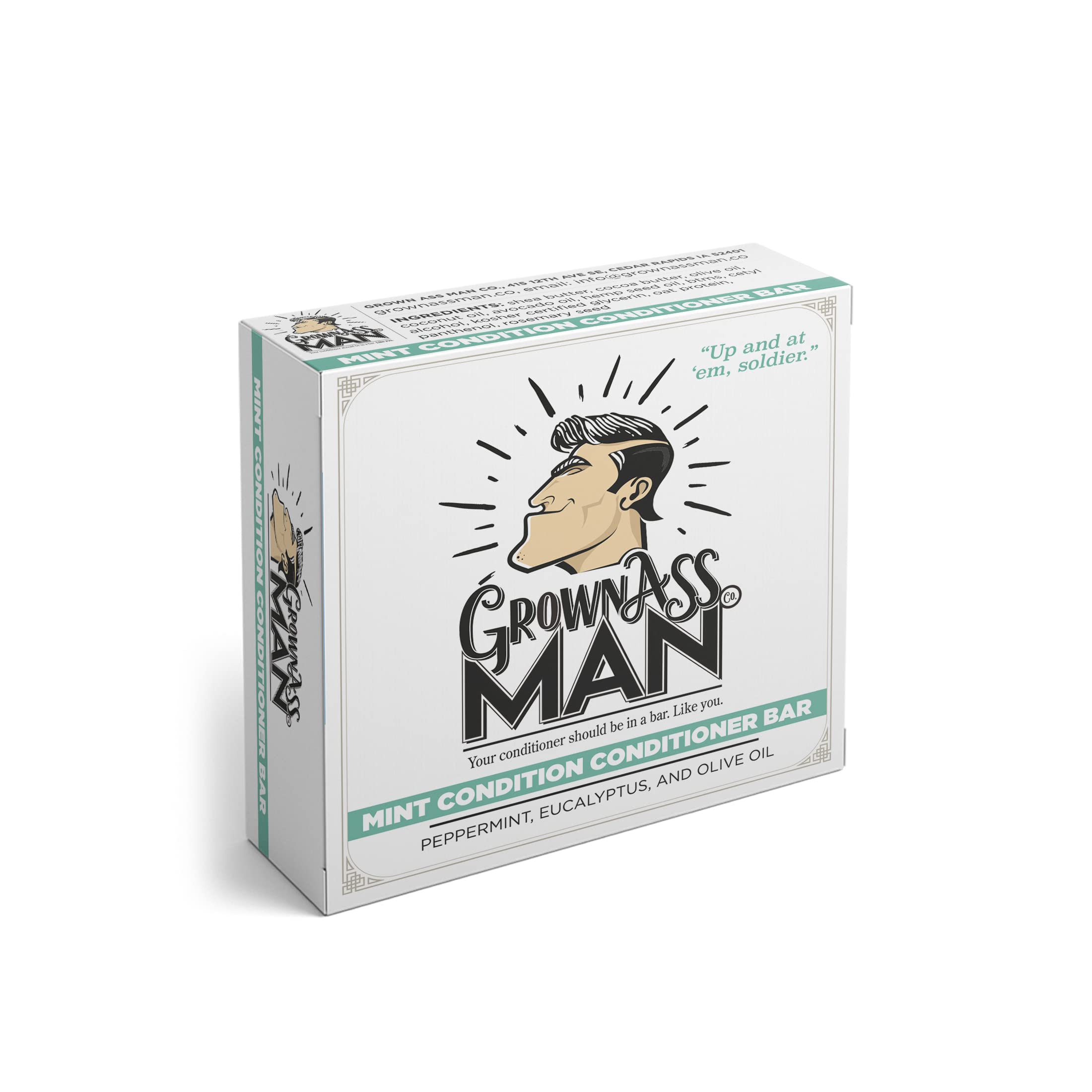 Grown Ass Man Co. Mint Condition conditioner bar leaves hair soft and manageable.