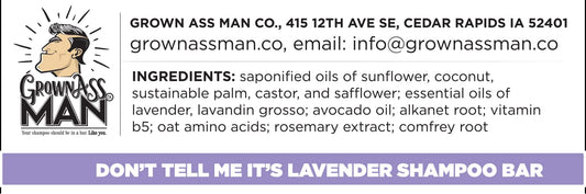 Grown Ass Man Co. lavender 3-in-1 bar provides soothing scent and dandruff support.