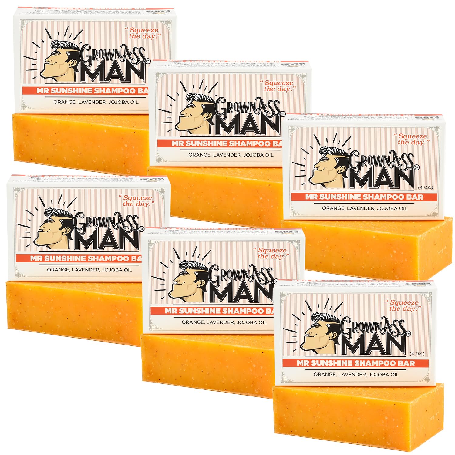 Grown Ass Man Co Mister Sunshine solid shampoo bar close-up highlighting citrus aroma.