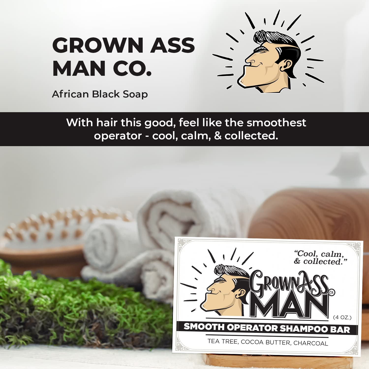 Grown Ass Man Co. Smooth Operator apply to hair for clean scalp.