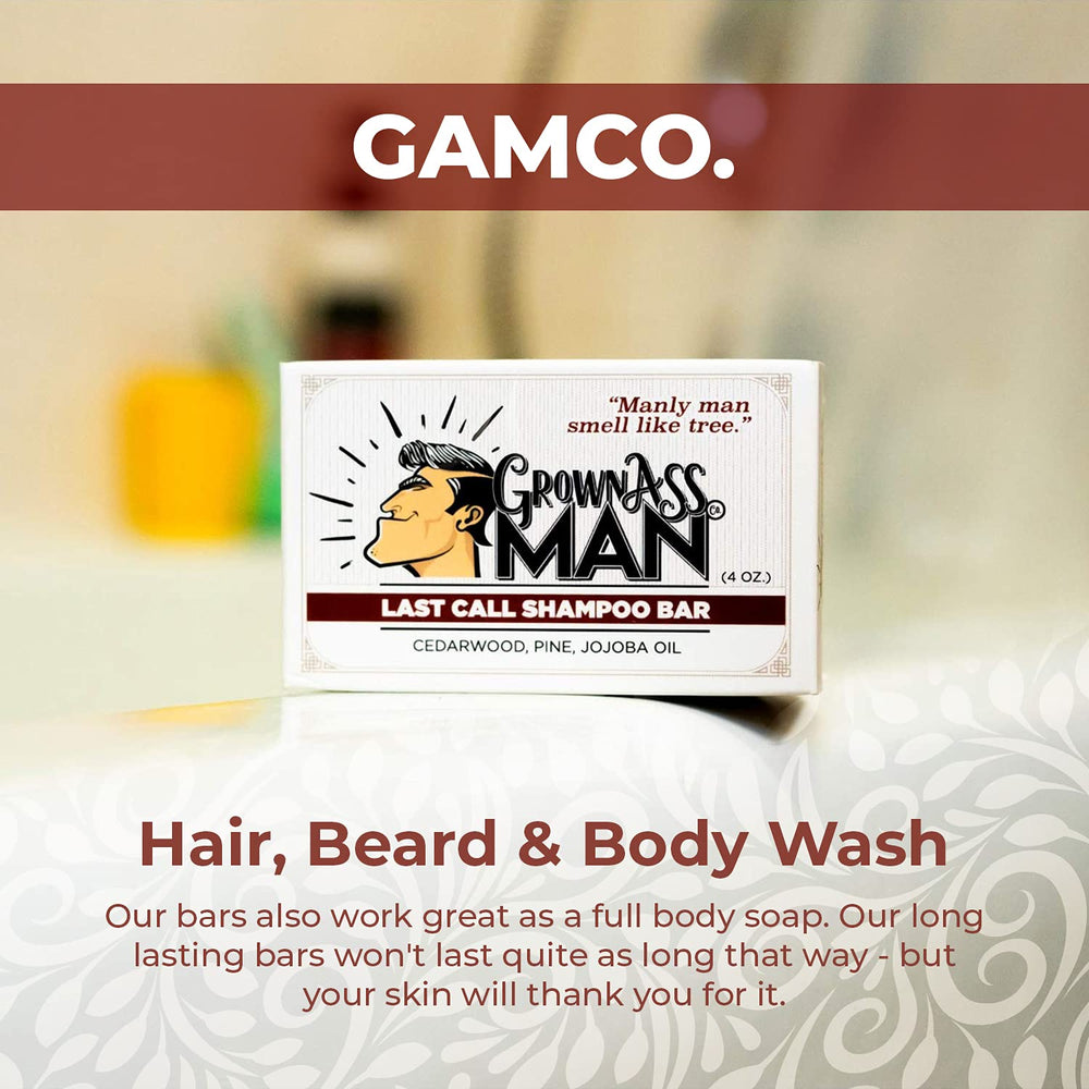 Grown Ass Man Co. beard-care solid bar conditions facial hair while cleansing.