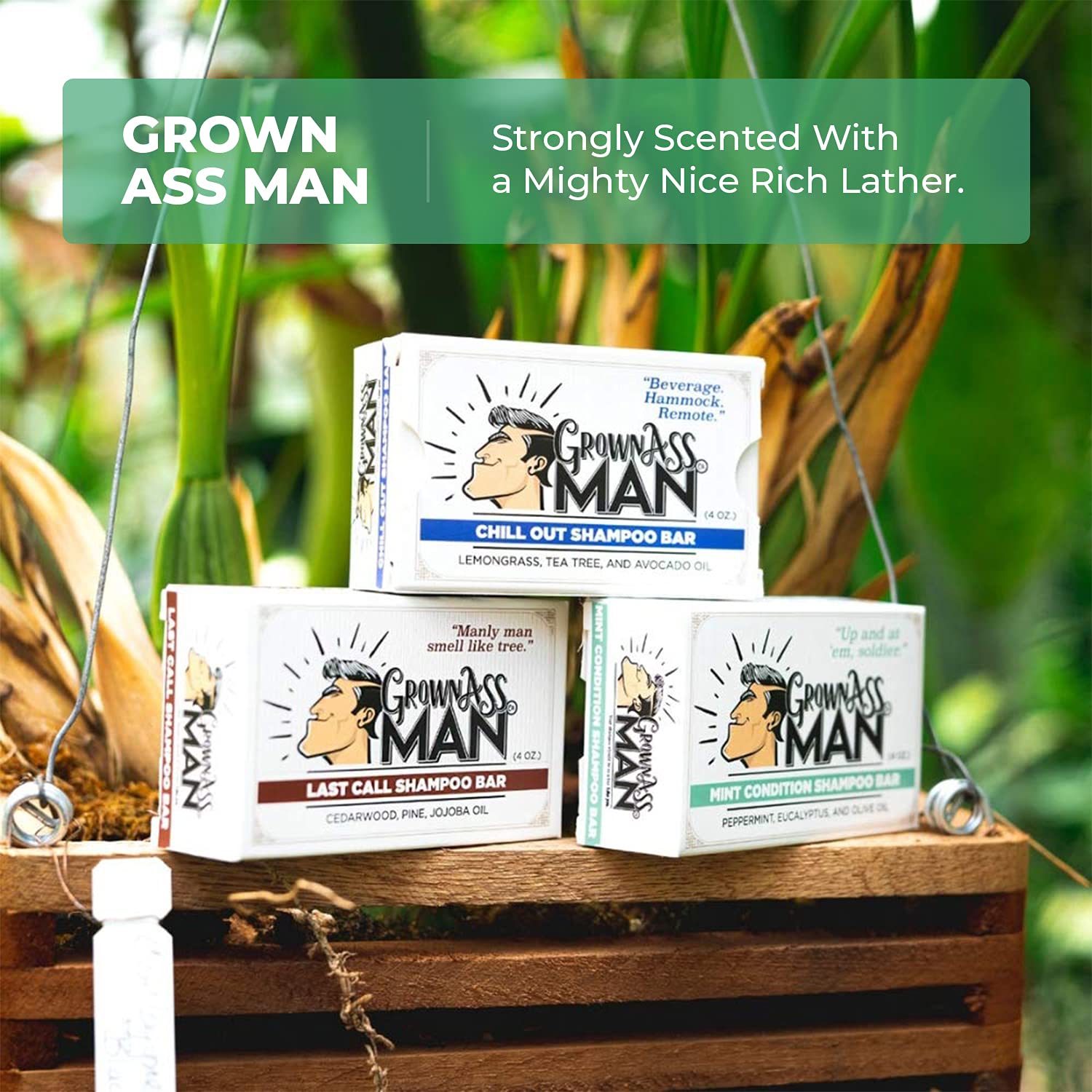 Grown Ass Man Co. solid shampoo bar as body wash for convenient shower routine