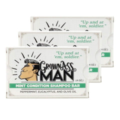 Grown Ass Man Co. solid shampoo bar lather close-up showing rich foam.